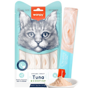Wanpy Creamy Lickable Cat Treats – Tuna & Cod Fish (14g x 5pc)