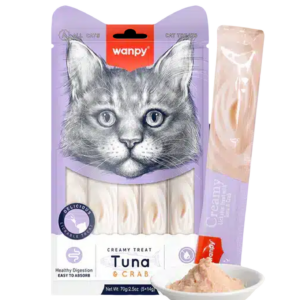 Wanpy Creamy Lickable Cat Treats – Tuna & Crab (14g x 5pc)
